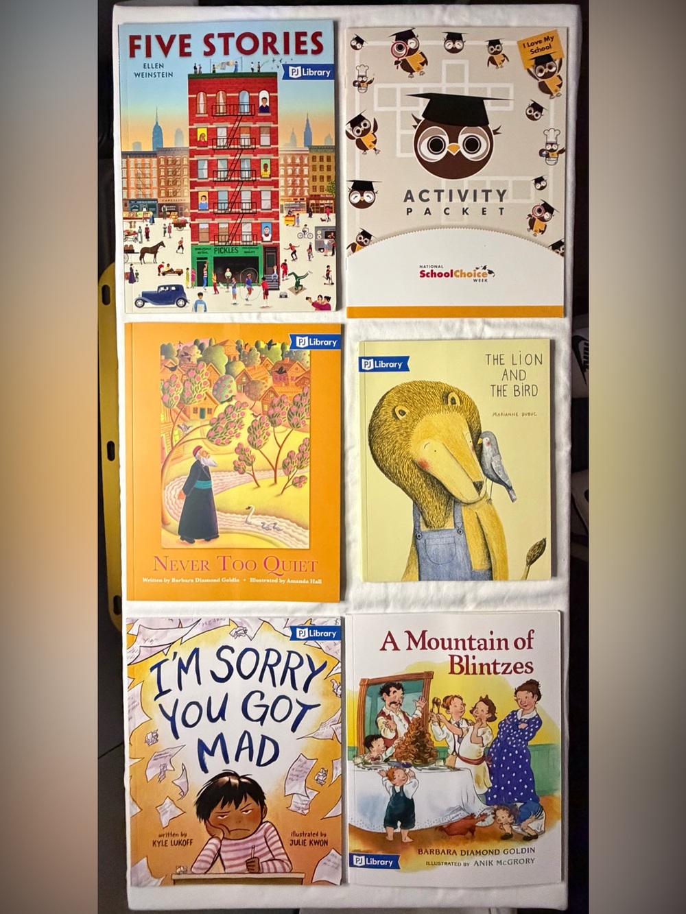 PJ Library “Five Stories, Never Too Quiet, & More”  (6) Total Brand New Book Lot